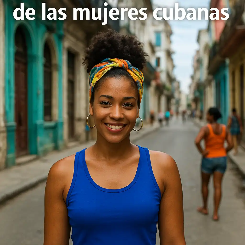 Fotografía realista de una mujer cubana en su vida cotidiana, con ropa colorida y ambiente tropical, reflejando la cultura, la alegría y la resiliencia que caracterizan a las mujeres cubanas en su día a día.
