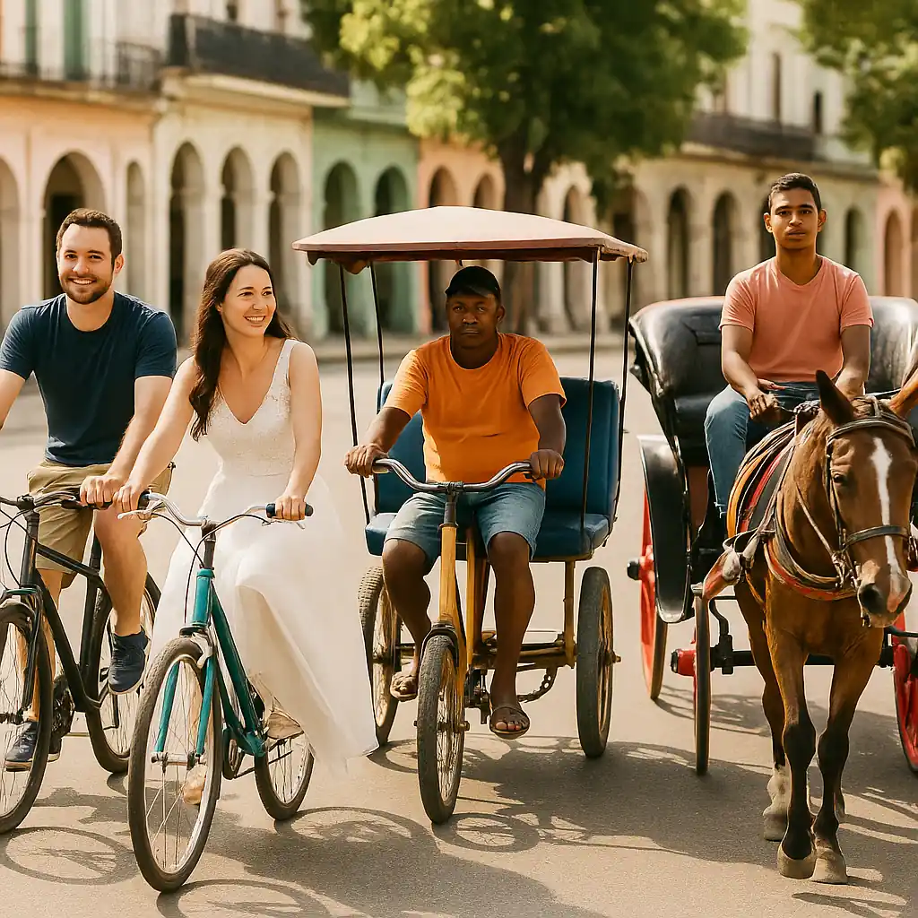 Transporte alternativo: bicicletas, bicitaxis y coches de caballo
