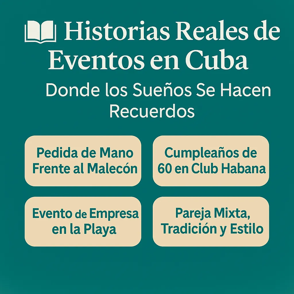 Historias reales de eventos en Cuba con ejemplos de pedida de mano, cumpleaños, eventos de empresa y parejas mixtas