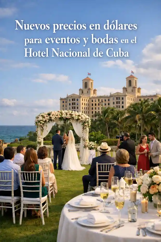 Nuevos precios en dólares para eventos y bodas en el Hotel Nacional de Cuba con ceremonia al aire libre frente al mar